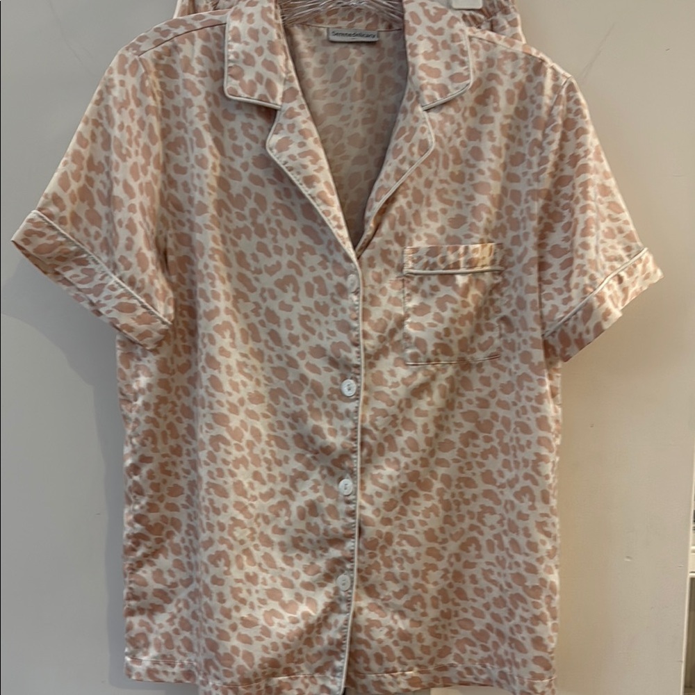 Serene Delicacy Cream and Pink Silk Animal Print PJ set